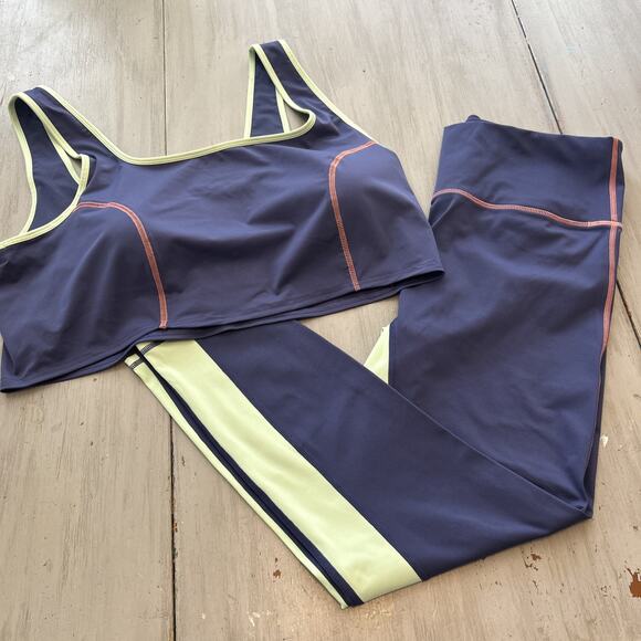 Fabletics Motion 365 Blue Green Coral Legging and Sports Bra Top Set Sz 1X - Picture 1 of 12